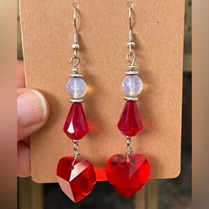 Opal and Red heart Swarovski Crystal Earrings